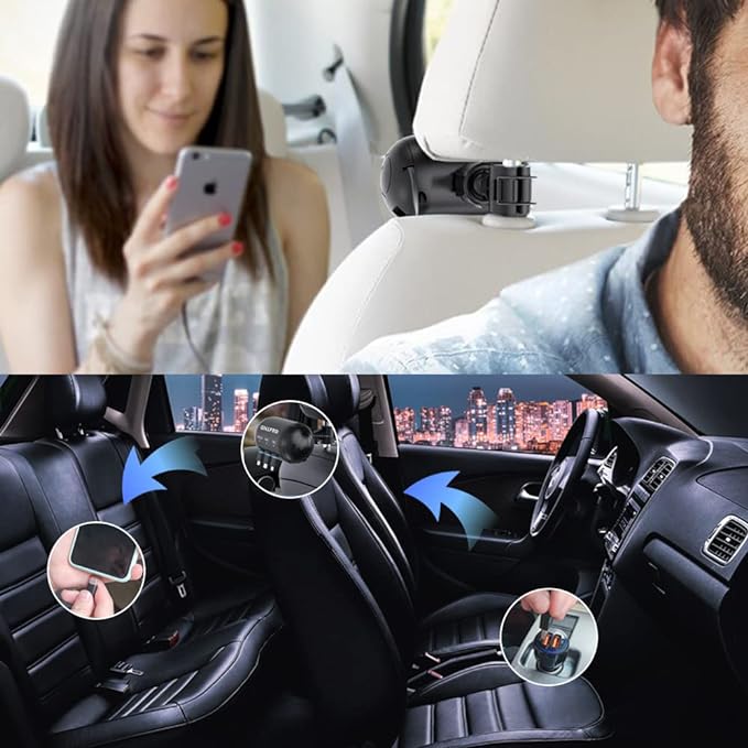 OHLPRO Multi Car Retractable Backseat 3 in 1 Car Charging Station Box Compatible with All Phones | iPhone | Samsung | Uber Taxi Lyft Turo Ride Share Customer Charging Dock Attach to Headrest