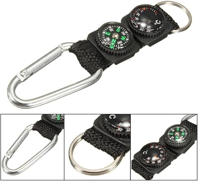 Black Carabiner Key Chain Compass Thermometer Metal Camping Outdoor Gadgets Hiking Survival to Multifunctional O0R8 Mountaineering,Electronics and Gadgets,Compasses