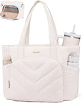 LOVEVOOK Puffer Tote Bag for Women, V-Quilted Puffy Teacher Tote Nurse Bag, Large Shoulder Laptop Purse for Work Travel Gym