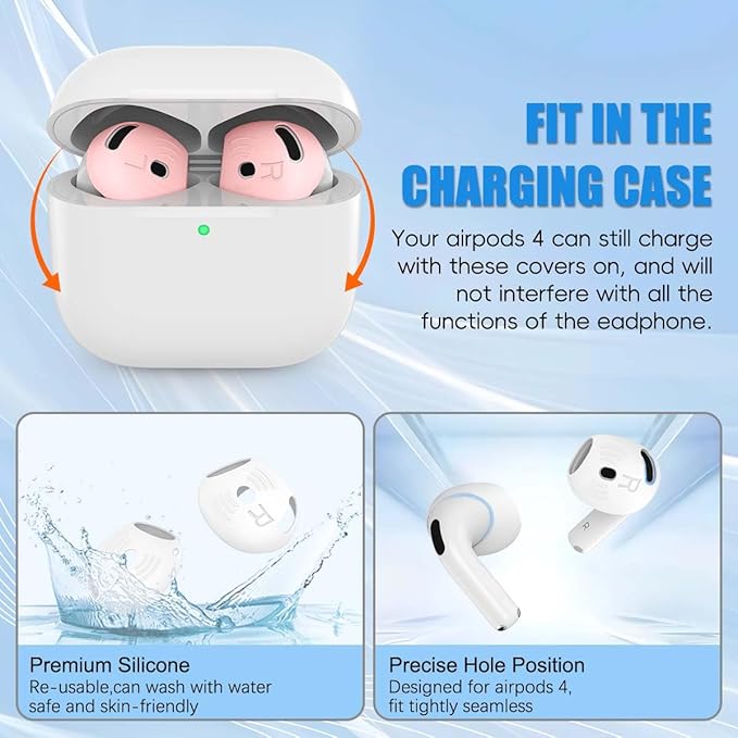 5 Pairs for AirPods 4 Ear Tips Cover, Silicone AirPod 4 Earbuds Cover Anti Slip Soft Air Pod 4 Accessories Compatible with Airpods 4th Generation 2024 [Fit in Charging Case] - 5 Color