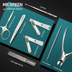 MR.GREEN Manicure Sets Pedicure Kits Stainless Steel Nail Clipper Personal Care Tools with PU Leather Case (Gray)
