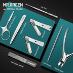 MR.GREEN Manicure Sets Pedicure Kits Stainless Steel Nail Clipper Personal Care Tools with PU Leather Case (Green)