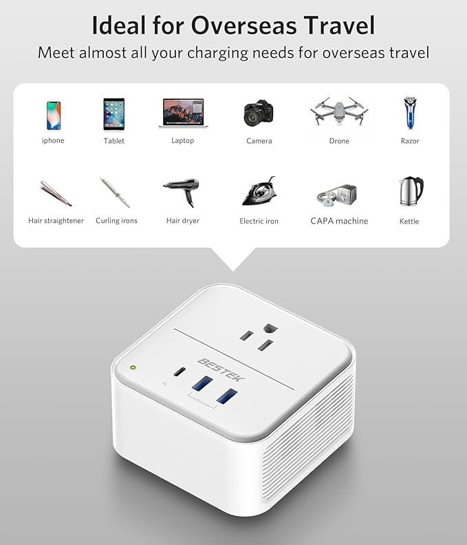 BESTEK 2000W Voltage Converter US to Europe 220V to 110V Converter Pure Sine Wave with PD 35W USB-C for Hair Dryer/Curling Iron/Phone Travel Adapter for Europe/Italy/France (White)