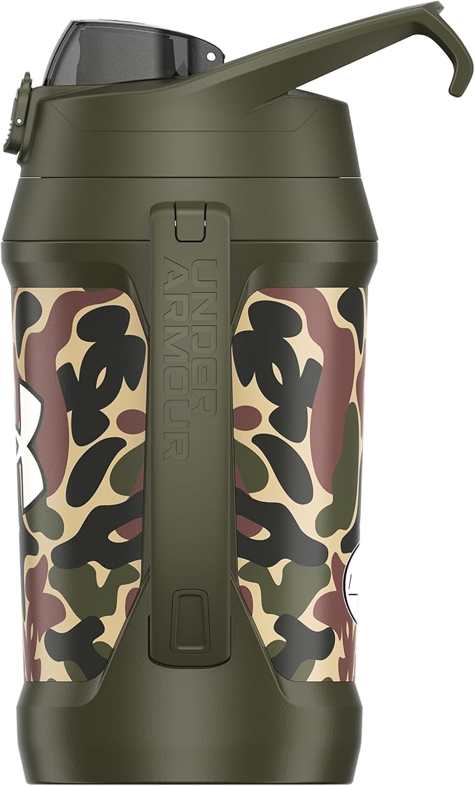 Under Armour Insulated Water Bottle with Handle & Fence Hook, Half Gallon Sports Water Jug, Leak-Resistant & BPA-Free for Baseball, Football & Gym - Green Hyper Camo, 64oz