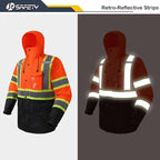 JKSafety Hi-Vis Reflective Safety Rain Jacket for Men Women Waterproof Rain Gears for Farming Fishing Work HV Rain Jacket with Inner Mesh Lining and Pockets (117A-OBlk L)