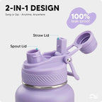 Swigina [2-IN-1 LID] Insulated Water Bottle with Silicone Boot (36hrs Cold/18hrs Hot) - DIY Stickers, Leakproof, BPA Free, 32 oz