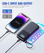 LOVELEDI Portable-Charger-Power-Bank - 15000mAh Power Bank Supports PD 30W Fast Charging Built-in AC Wall Plug and 2 Output Cables with LED Display for iPhone iPad and Most Electronic Devices(Black)