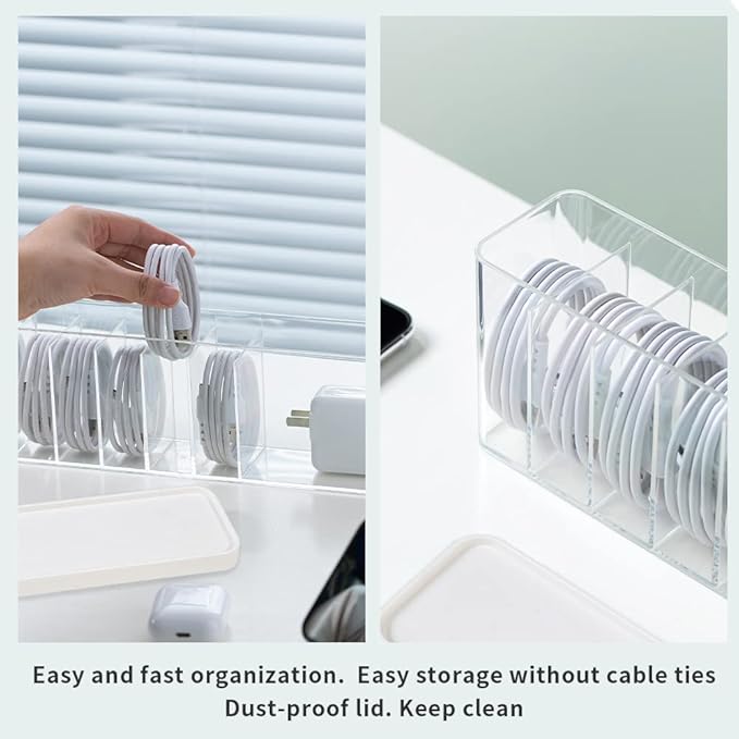 Charger Cable Cord Storage Organizer Box - 3 Pack With Lid - Easy Storage Without Cable Ties