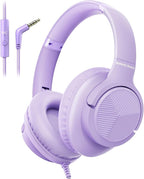 Botesty Sound Headphones Wired with Microphone, Over Ear Foldable 3.5mm Plug in Headphones with 4.9ft Tangle-Free Nylon Cord for Tablet, Laptop, MP3/4, School, Airplane Travel (Purple)