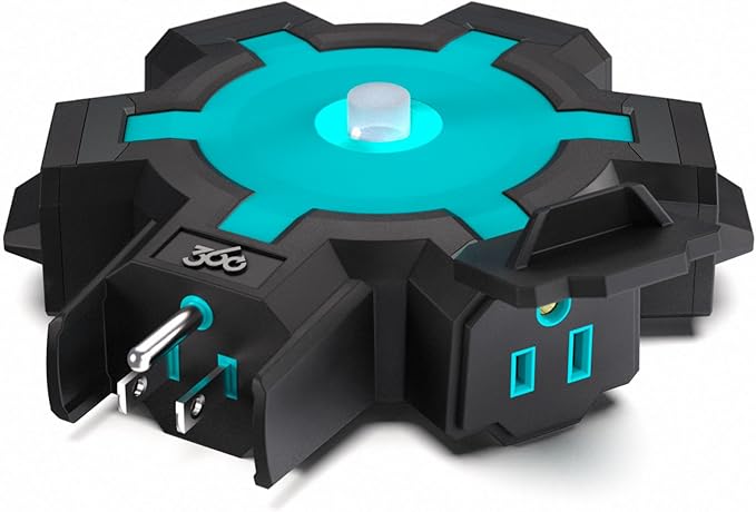 360 Electrical PowerHubXL 5-Outlet Heavy-Duty Outdoor Adapter, Aqua/Grey