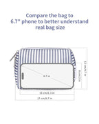 Narwey Small Striped Makeup Bag for Purse Mini Cosmetic Bag Travel Makeup Pouch Zipper Pouch Cute Make up Bags with Compartments for Women Girls (Greyish Blue Stripe, Small)