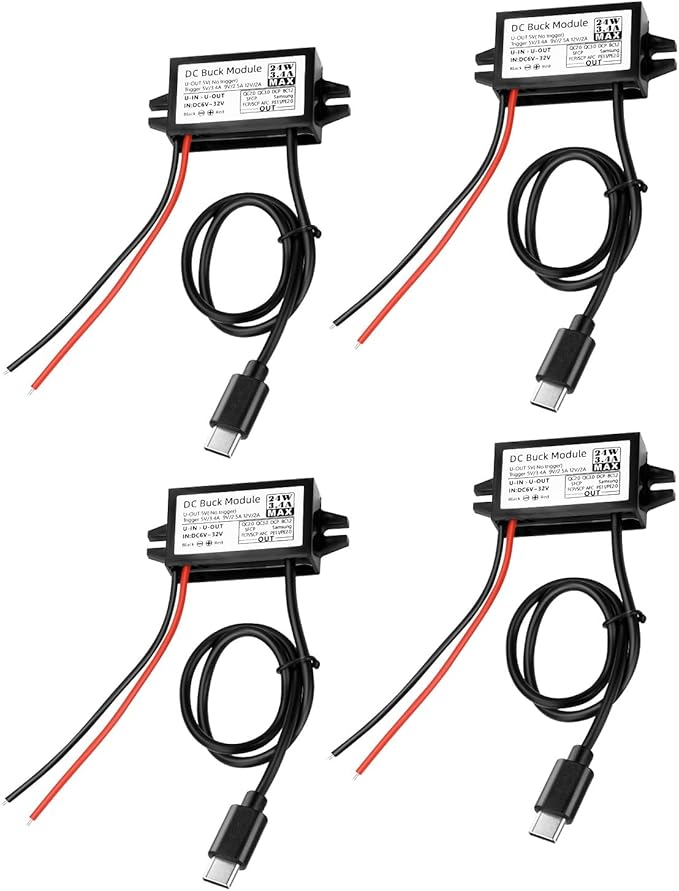 4-Pcs DC 12V/24V to 5V USB C Step Down Converter,Aideepen 3A 24W Type-C Output Charging Module Waterproof Buck Module Power Adapter
