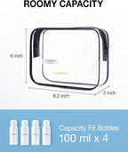 BAGSMART Clear Toiletry Bag, 2 Pack TSA Approved Travel Toiletry Bag Carry on Travel Accessories Bag Airport Airline Quart Size Bags Water Repellent Makeup Cosmetic Bag for Women (Black-2pcs)