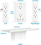 2 Packs 11 Port Surge Protector Wall Outlet,8 Electrical Outlet Extenders and 3 USB Ports 3.4A,with Removable Built-in Shelf，FCC Listed,White