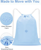 BAVELOE Drawstring Backpack Sports Gym Sackpack with Pockets Water Resistant Cinch String Bag for Women Men（Blue）