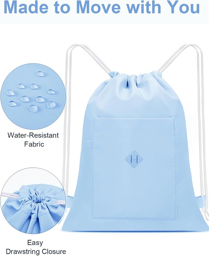 BAVELOE Drawstring Backpack Sports Gym Sackpack with Pockets Water Resistant Cinch String Bag for Women Men（Blue）