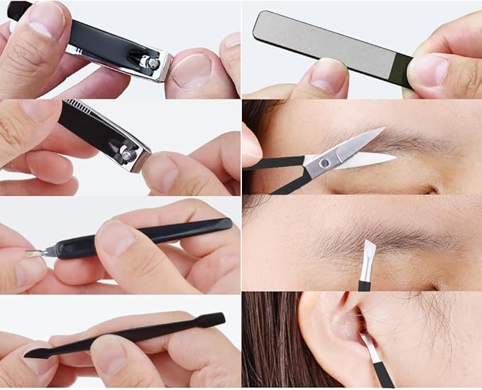 HANTEKAS Manicure Pedicure Set 8pcs Stainless Steel Nail Clippers Kit Fingernail Toenail Clippers Cutters with Leather Case for Home Workplace Outdoor Travel Salon Gift for Men Women Family Friends