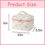uekeboag Large Travel Quilted Makeup Bag for Women, Floral Cotton Cosmetic Bag, Coquette Aesthetic Floral Toiletry Organizer Bag