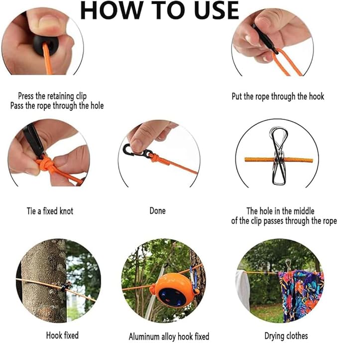 Camping Retractable Clothesline,Adjustable 32ft/10M Camping Clothesline,Portable Travel Clothesline,Outdoor Washing line,Drying Line with 10 Windproof Clothespins