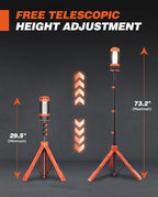 Saker Portable Camping Light with Stand 12000mAh 73.2" Rechargeable Work Light 3200 Lumen Camp Lanterns with Bag for Garage, Outdoor Work, Emergency Power Outages, Fishing LD10 Orange
