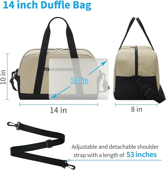 Apenze Small Gym Bag 14 inch lightweight Carry On Mini Duffel Bag for Travel Sport - Camel