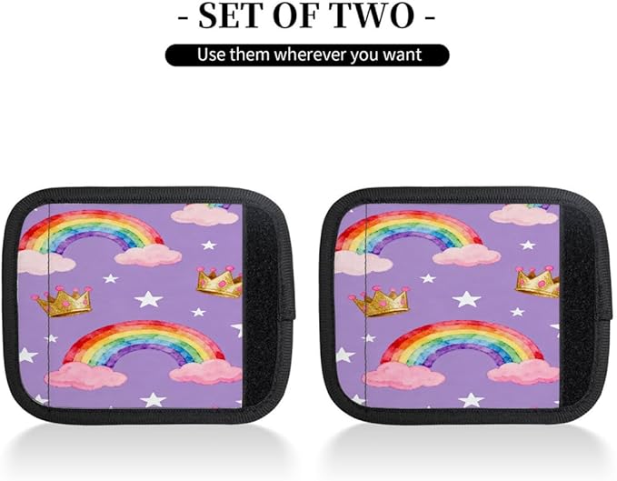 2 Pack Luggage Handle Wrap with Travel Tags - Non-Slip Protective Cover Soft Handle Grips Covers for Suitcase(Rainbow Cloud Star Crown)