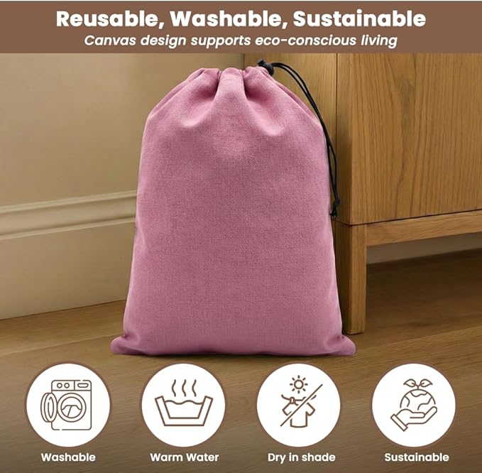 LFH Cotton Rich Shoe Storage Bags with Drawstring, Dustproof Breathable Reusable Organizer, Perfect For Travel, Dorm, Hotel, College, Gym, Easy to Carry, Machine Washable 8"x17" (Pack of 2) - Pink