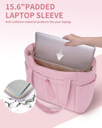 Wandering Nature Puffer Tote Bag with Cup Holder & Laptop Compartment & Trolley Sleeve for Travel, Work, Nurse, Women