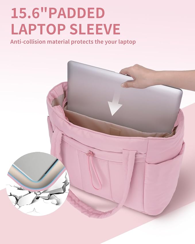 Wandering Nature Puffer Tote Bag with Cup Holder & Laptop Compartment & Trolley Sleeve for Travel, Work, Nurse, Women