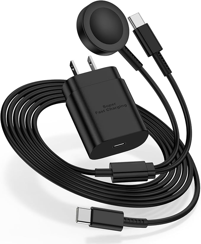 for Samsung Watch Charger Fast Charging,2 in 1 Galaxy Watch Phone Charger 6ft with 25W USBC Charger Compatible with Galaxy Watch 8/7/Ultra/6/6 Classic/5/5Pro/4/4 Classic/3/Active2/1/S24/S23/S22/21