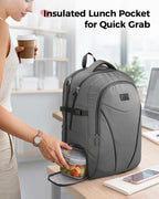 MATEIN HER Computer Backpack for Women Men with Lunch Compartment, Water Resistant Work Laptop Backpack with Water Bottle Holder & RFID Pocket, Underseat Travel Bag Fits 17.3'' Notebook, Gray