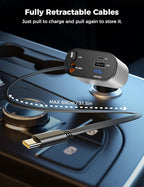 SUPERONE 【Upgraded】 Retractable Car Charger 4 in 1, Fast Car Phone Charger with Cord 2.6ft, USB C and Apple Car Charger Adapter, Compatible with iPhone 17/16/15/15 Pro Max/14/13/12/11, Galaxy, Pixel