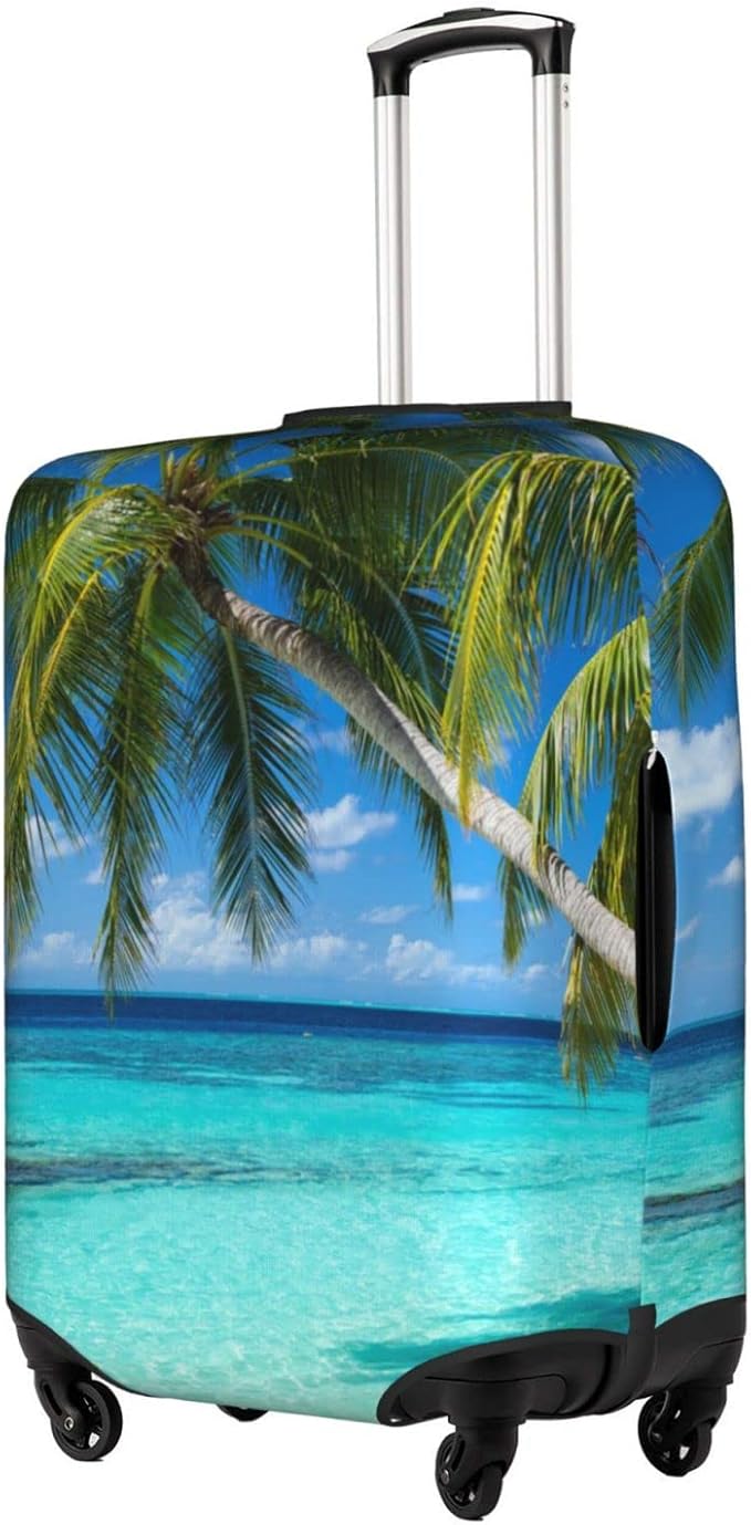 Tropical Beach Palm Tree Luggage Cover, Washable Elastic Baggage Protector - Anti-scratch Double-sided Zipper Closure for 29-32 Inch Wheeled Suitcase