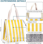 iknoe Insulated Lunch Bag for Women & Adults, 9L Foldable Wide-Open Cooler Bag with Pockets, Leakproof & Portable, for Picnic, Office, Beach(Yellow stripe)