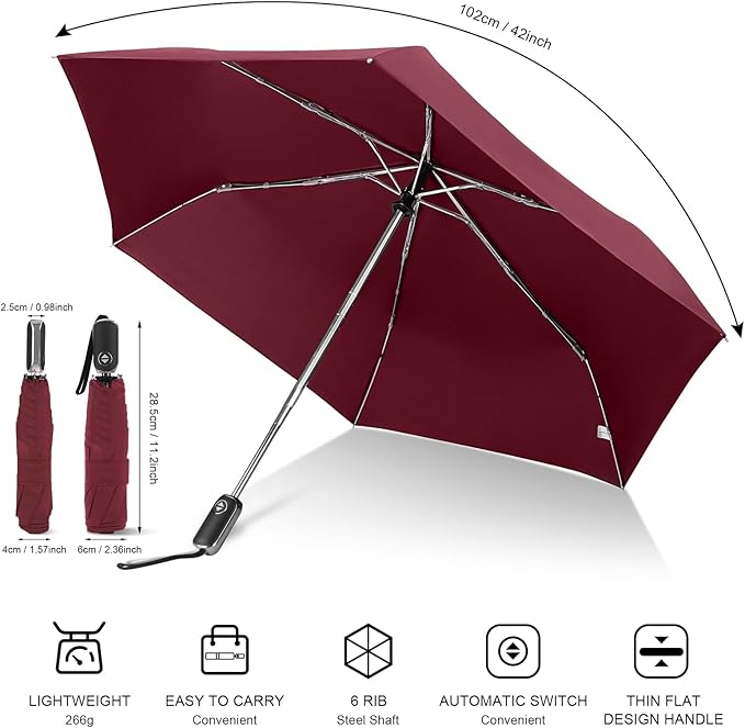 Compact Travel Umbrella for Purse - Flat Handle, Waterproof for Light Rain