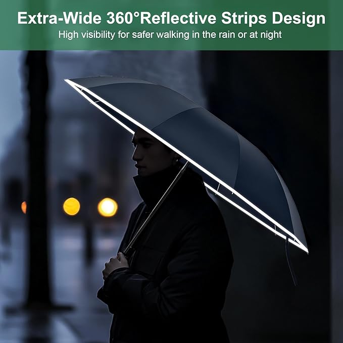 4-in-1 Inverted Travel Umbrella Compact, Automatic Large Umbrellas for Rain & Sun, Portable Windproof Umbrella for Backpack, Reverse Folding Umbrella for UV with Reflective Strips,Lightweight