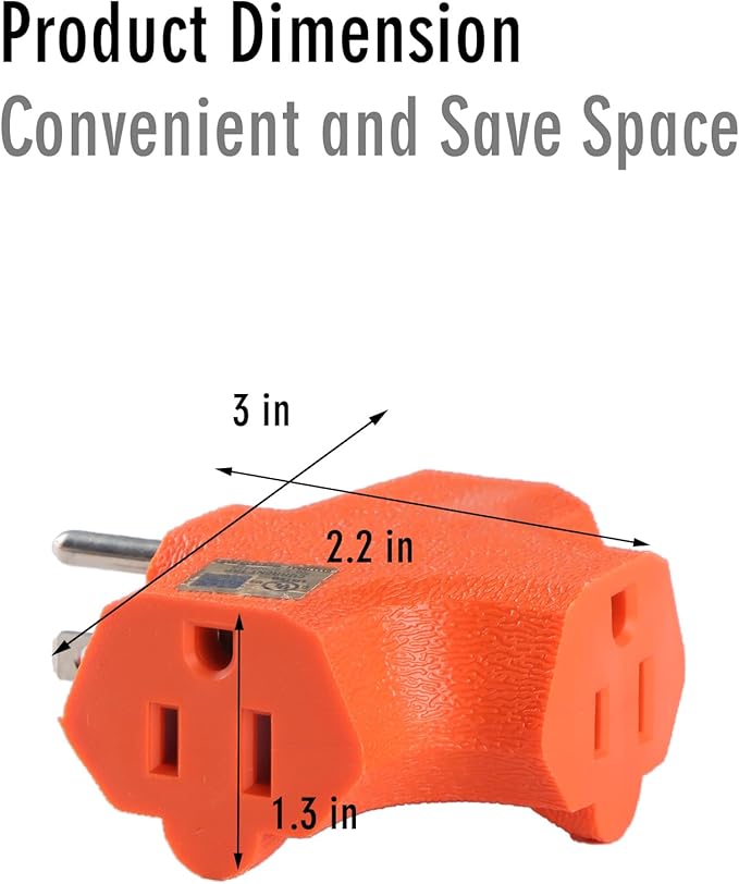 3 Way Plug Adapter - UL Listed - Outdoor Outlet Splitter 3 Prong - Electrical Outlet Extender, Wall Outlet Expander, Outdoor Heavy Duty Triple Plug Outlet Adapter，Cable connectors