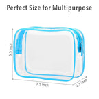 PACKISM Clear Makeup Bag - Waterproof TSA Approved Toiletry Bag Quart Size Bag, Clear Makeup Bags with Zipper, Carry on Airport Airline Compliant Pouch, 3 Pack, Blue