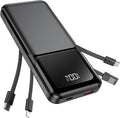 RONEGN Portable Charger with Built in Cable -20000mAh Fast Charging Power Bank USB C Slim 22.5W LED Display Battery Pack 5 Outputs & 3 Inputs for Travel Essentials iPhone Samsung Phones Black