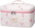 Gosect Large Makeup Bag, Cute Cosmetic Bag for Women Girls, Floral Coquette Aesthetic Toiletry Bag, Travel Make Up Organizer Bag ((White Butterfly Flower))