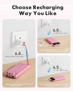 charmast Portable Charger with Built in Cables, Power Bank with Cords Wires, Slim 10000mAh Travel Battery Pack 6 Outputs 3 Inputs 3A Fast Charging for Samsung Google Pixel LG Moto iPhone iPad
