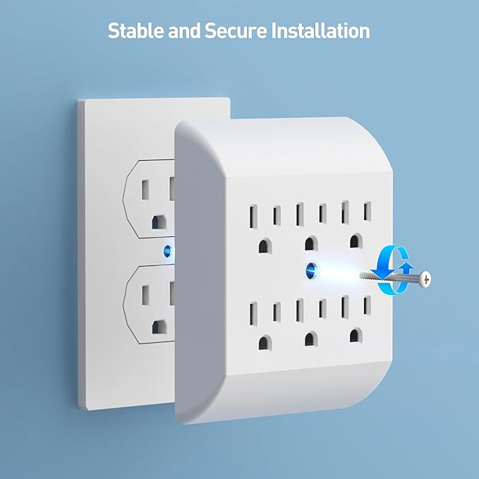 [ETL Listed] Cable Matters 2-Pack 6 Outlet Extender Wall Tap, 15A/1875W, Multi Plug Wall Outlet / 6 Way Plug Power Adapter