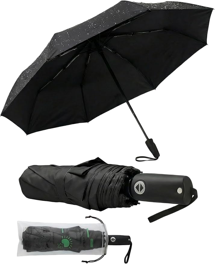 BAODINI Compact Travel Umbrella Small Windproof Auto Open Close for UV Sun Protection UPF 50+ and Rain Fits Backpack Purse & Suitcase