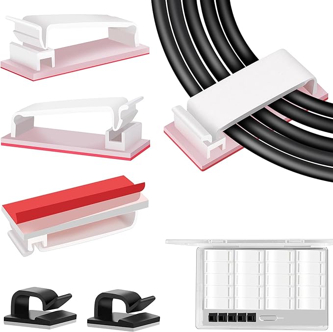 Under Desk Cable Management Clips, Wire Organizer Clips for PC Network Cable Mamagement, Large Adhesive Cable Clips Wire Holders (Computer, TV, Ethernet, Electric Wires), White, 20 PCS