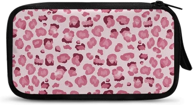 Pink Leopard Print Electronic Organizer Travel Case Portable Tech Pouch Electronics Case Storage Bag for Cable Cord Charger Phone Earphone