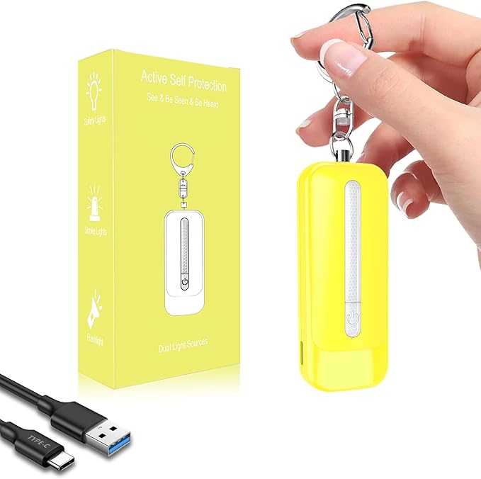 Personal Alarm for Women, Rechargeable with Safety Lights & Low Battery Notice, 130dB Siren with LED Flashlight Strobe Light for Emergency, Dual Light Sources Safety Keychain