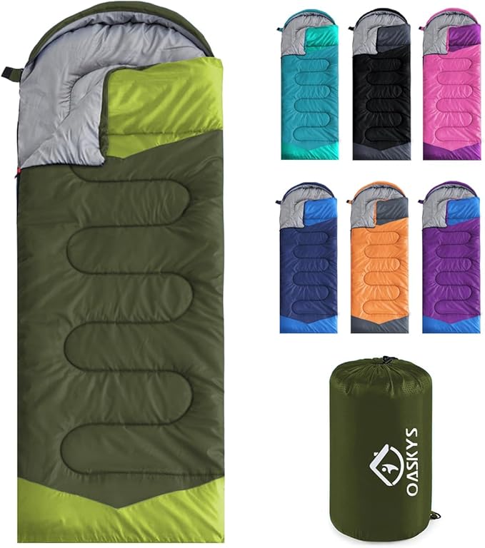 oaskys Camping Sleeping Bag - 3 Season Warm & Cool Weather - Summer Spring Fall Lightweight Waterproof for Adults Kids - Camping Gear Equipment, Traveling, and Outdoors