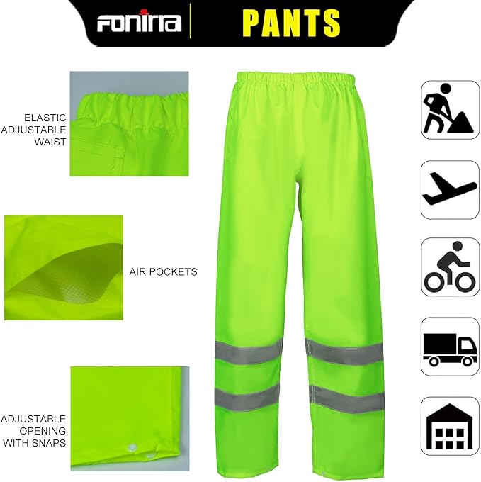 FONIRRA Hi Vis Safety Rainsuit for Men Waterproof Yellow Reflective Class 3 Rain Jacket Gear Pants(2XL/3XL)