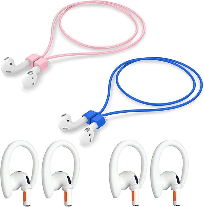 Magnetic Anti-Lost Straps Compatible with AirPods 1st to 4th Generation and AirPods Pro 1st to 4th Generation, with 2 Additional Pairs of Ear Hooks (Blue Pink)