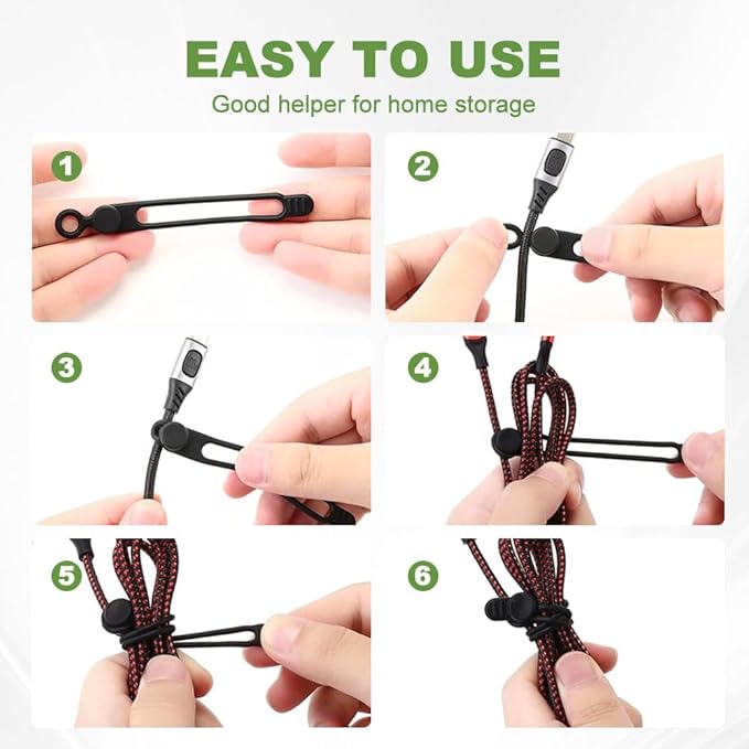 20PC Data Cable Organizer, 2026 Upgrade Silicone Cable Ties Reusable Cable Management Organizers, Multipurpose Elastic Cord Organizer for Fastening and Bundling Cable Cords Wires (20PC)
